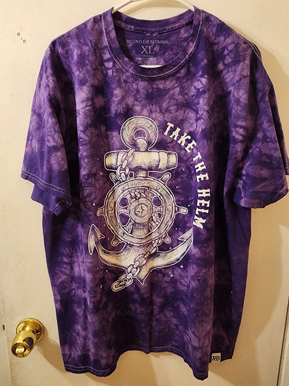 Relentless Betrayal Purple Tie-Dye Anchor "Take The Helm" Graphic Tee